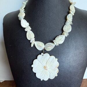 Mother of Pearl Floral Necklace with Leaf Accents